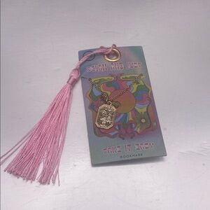 Earthbound trading Pink Tassel Bookmark with Gold Pendant necklace